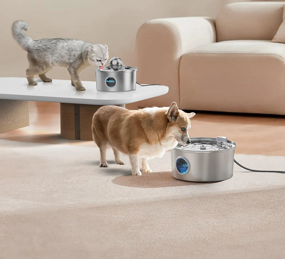 Stainless steel pet water dispenser, circular runway type, large capacity LED cat and dog water dispenser