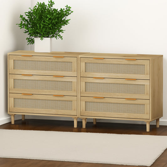 3-Drawers Rattan Storage Cabinet Rattan Drawer (Set of 2),for Bedroom,Living Room,Dining Room,Hallways,Oak