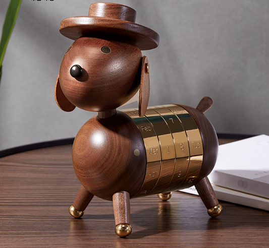 Artistic creativity gift home European decoration wooden crafts gentleman dog calendar