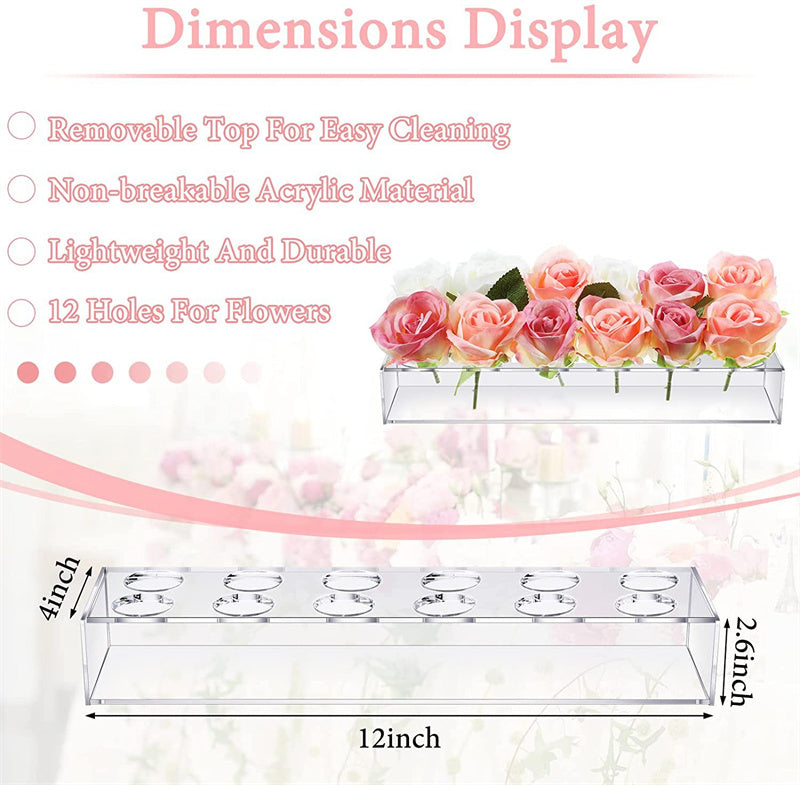 Flower Acrylic Vase Clear Rectangular Acrylic Vase With Lid Long Decorative Floral Vases