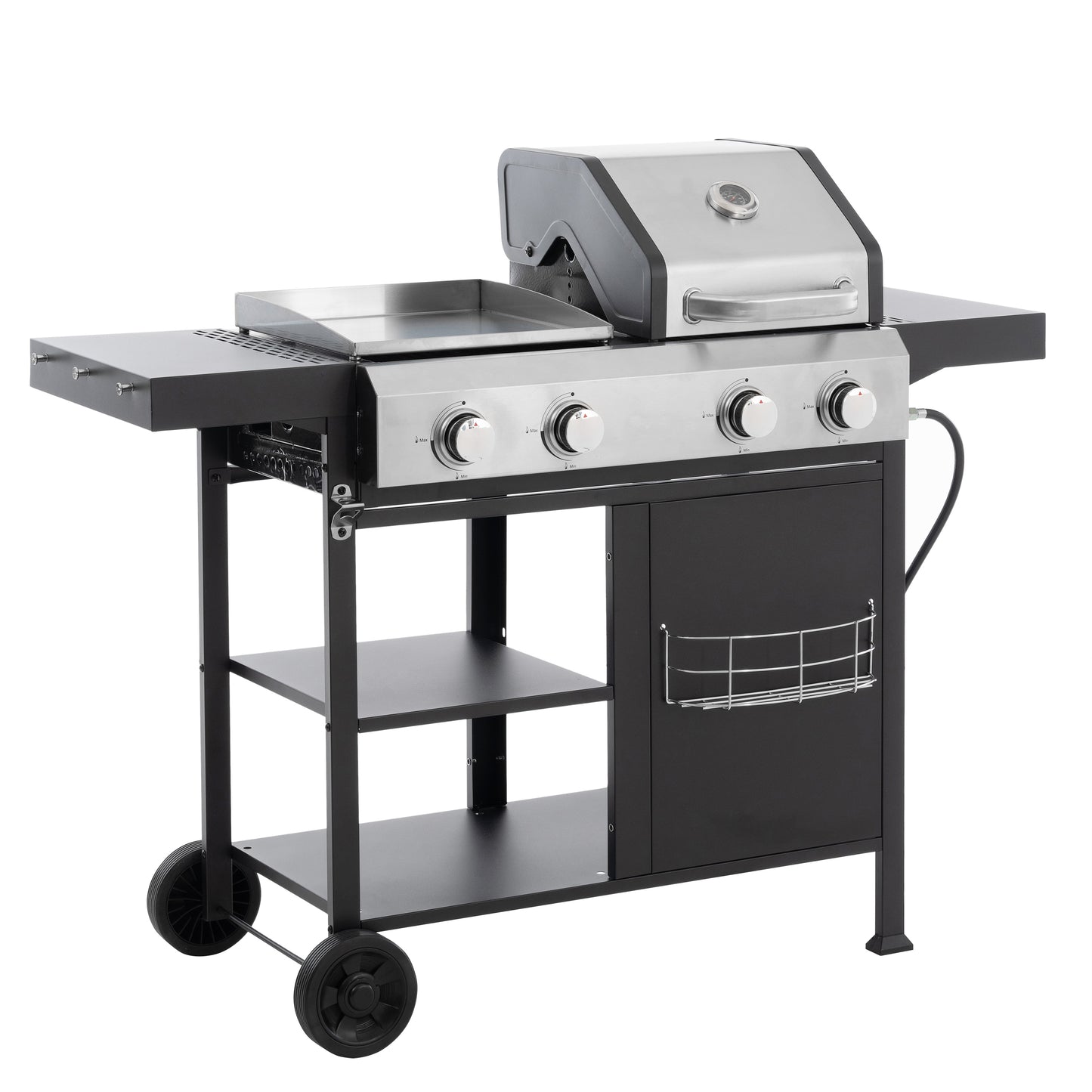 2+2 multifunctional gas barbecue grill and covered grill combination for outdoor cooking - barbecue, barbecue, pizza.