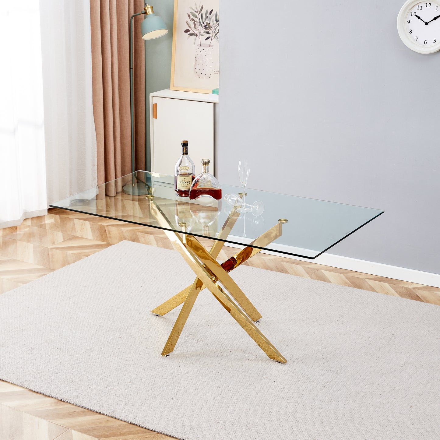 BL-16080-CLEAR GLASS-GOLD TABLE CLEAR GLASS TOP