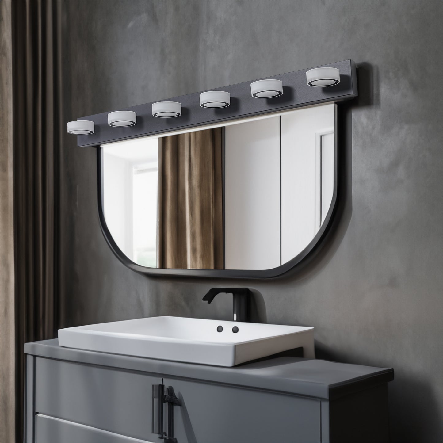 LED Modern Black 6-Light Vanity Lights Fixtures Over Mirror Bath Wall Lighting