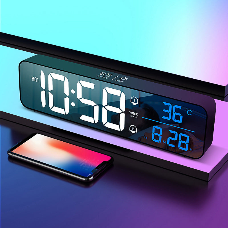 Digital Alarm Clock Creative Led Charging Intelligent Mirror Electronic Clock Wall Mounted Desktop Dual Purpose