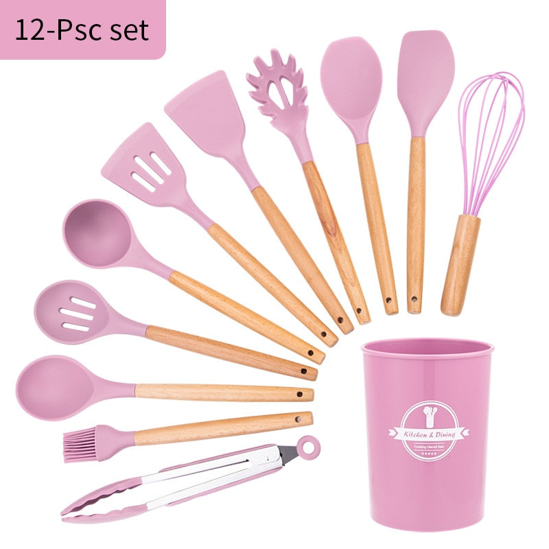 Silicone Kitchen Cooking Utensil Set  Standard Non-Stick Silica Heat Resistance Kitchen Tool Accessories