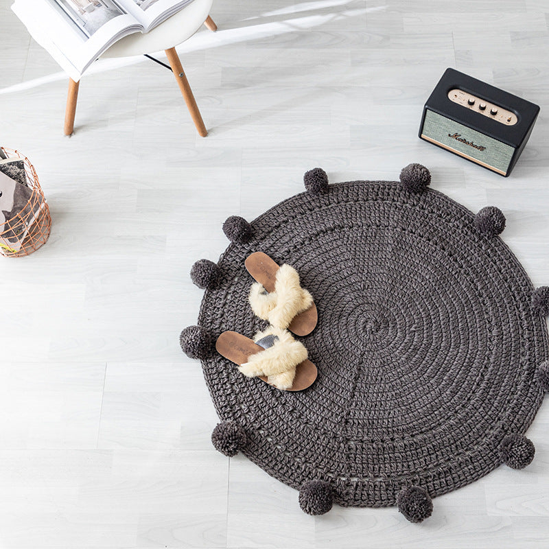 Ins Pure Handmade Style Ball Carpet Woolen Weave Round Floor Mat Bedroom Bedside Bay Window Mat