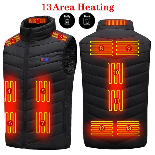 13 Area Intelligent Heating Vest Waistcoat Male Winter Electric Heating Suit USB Constant Temperature Heating Vest