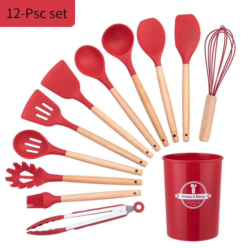 Silicone Kitchen Cooking Utensil Set  Standard Non-Stick Silica Heat Resistance Kitchen Tool Accessories