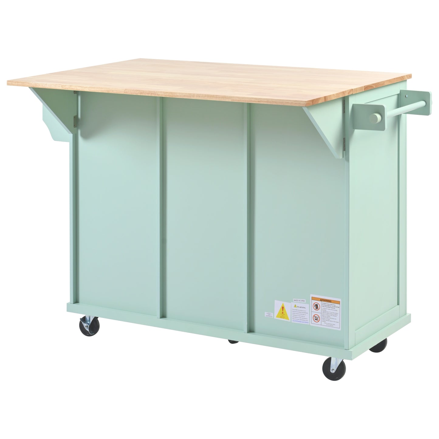 Kitchen trolley, cabinet door internal storage rack with storage cabinet and 3 dining room drawers, mint green