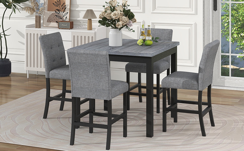 TOPMAX 5-piece cabinet dining table set, wooden square dining table and chairs, and 4 soft cushioned high back chairs in black