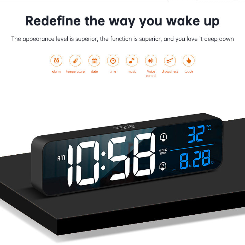 Digital Alarm Clock Creative Led Charging Intelligent Mirror Electronic Clock Wall Mounted Desktop Dual Purpose