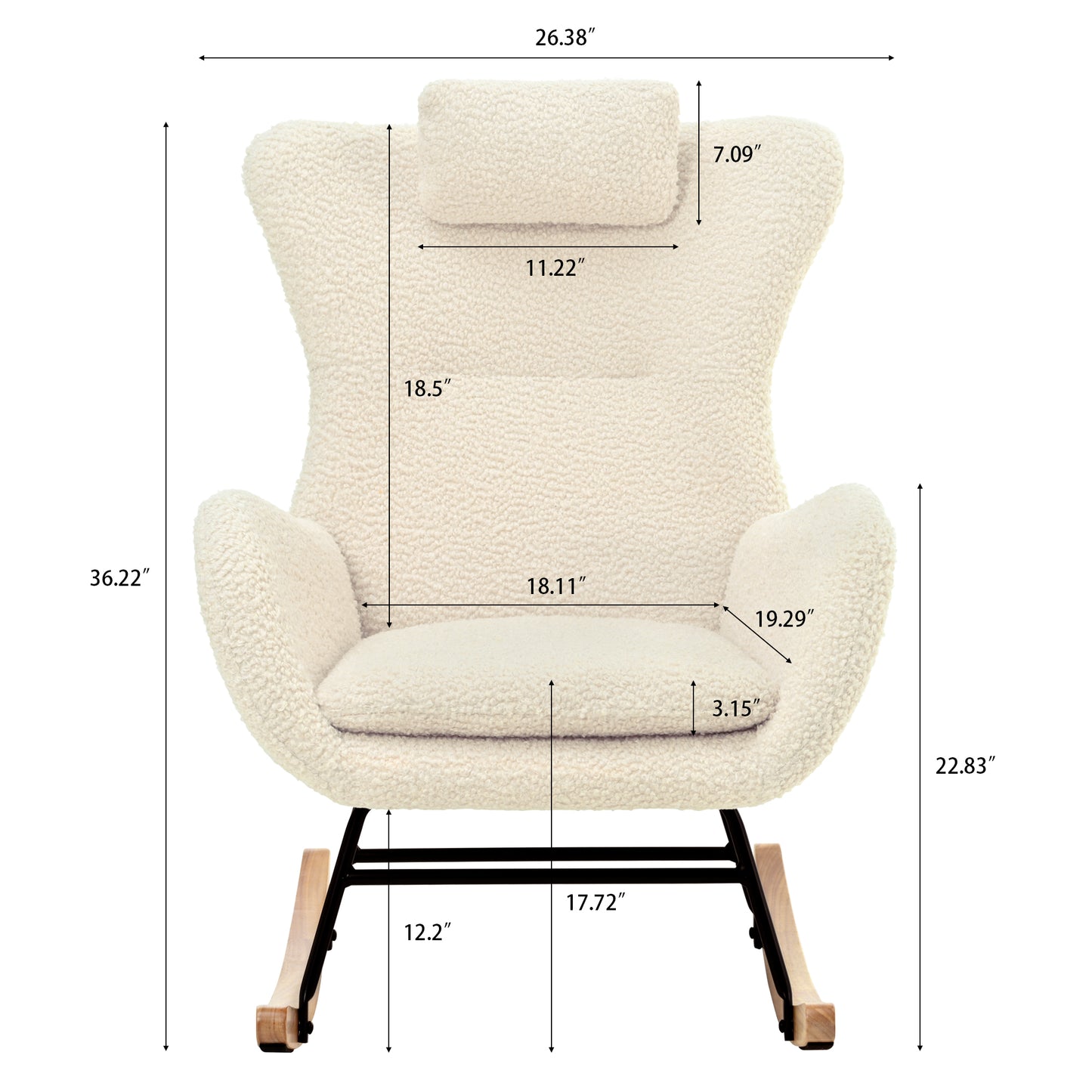 Rocking Chair - with rubber leg and cashmere fabric suitable for living room and bedroom