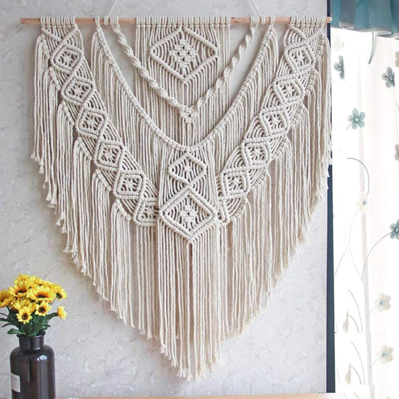 Macrame Wall Hanging Decor Boho Woven Home Decoration for Bedroom Living Room Gallery Geometirc Handmade Ornaments 35"x23.6"