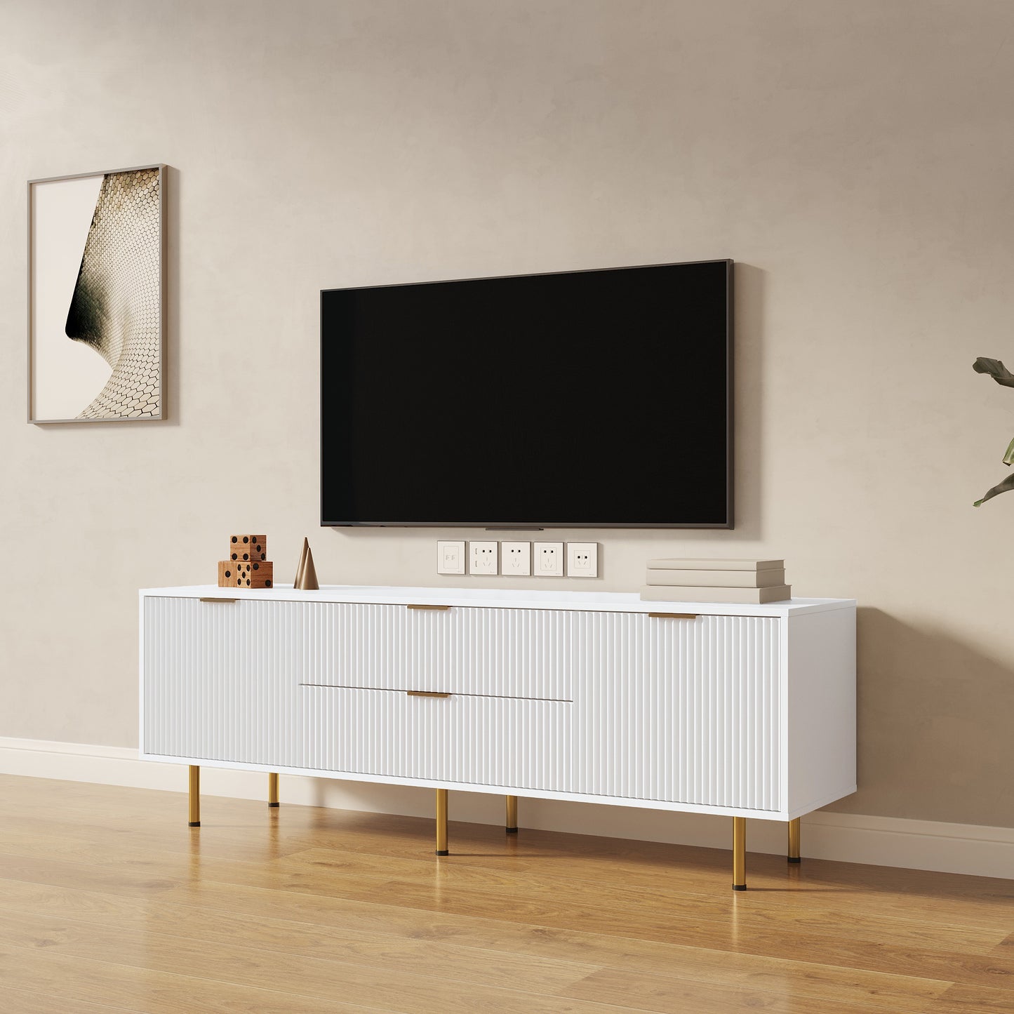 Modern warm white TV cabinet for Living Room Bedroom