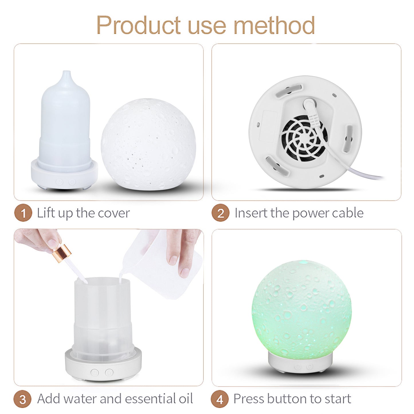 Creative Round Moon Ceramic Aroma Diffuser Humidifier Spray Desktop Ultrasonic Aroma Diffuser