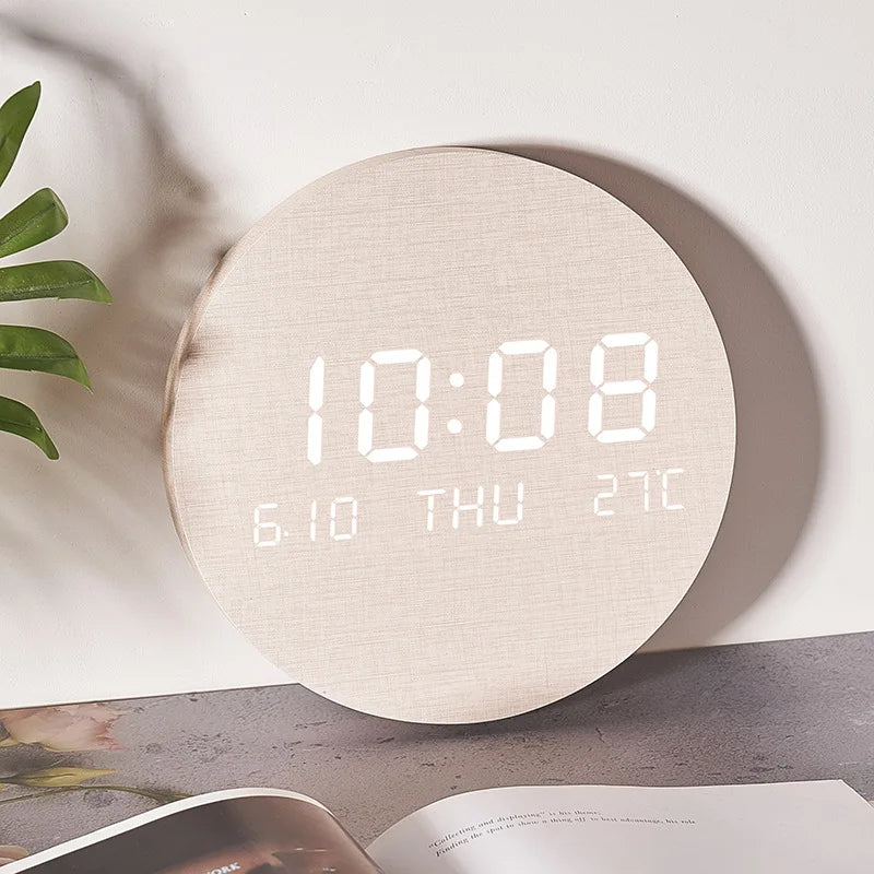 LED Digital Wall Clock Temperature Date Time Display Mute Creative Clock for Living Room Bedroom Nordic Style Hanging Clock