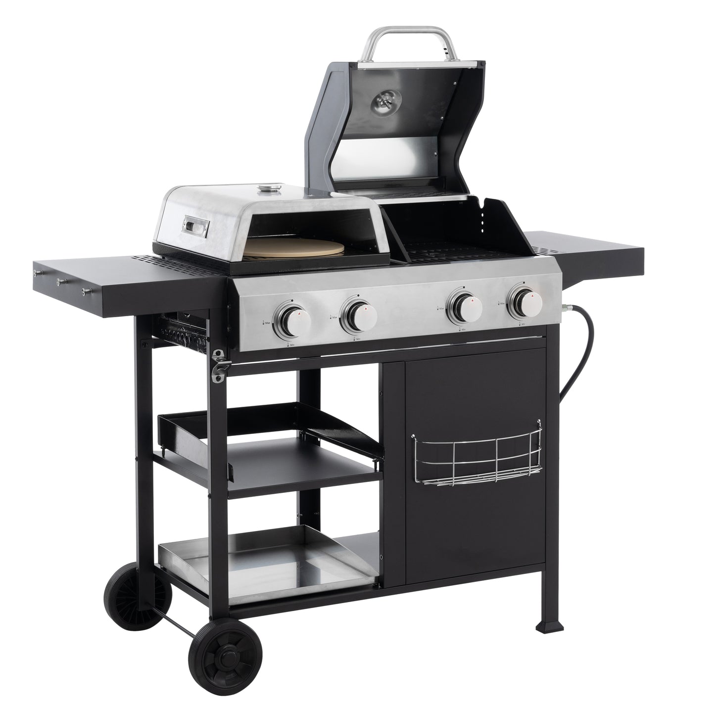 2+2 multifunctional gas barbecue grill and covered grill combination for outdoor cooking - barbecue, barbecue, pizza.