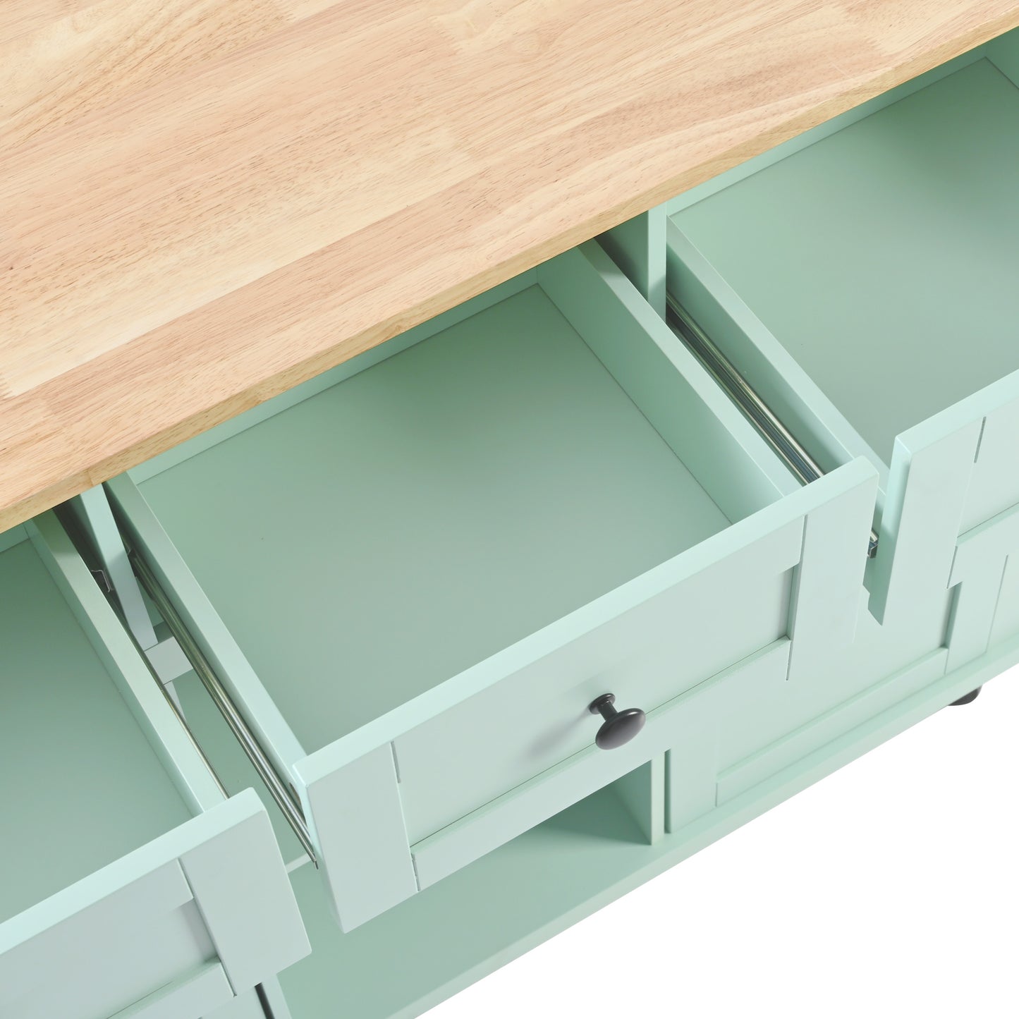 Kitchen trolley, cabinet door internal storage rack with storage cabinet and 3 dining room drawers, mint green