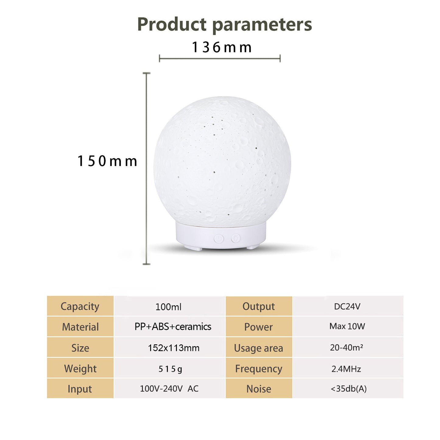 Creative Round Moon Ceramic Aroma Diffuser Humidifier Spray Desktop Ultrasonic Aroma Diffuser