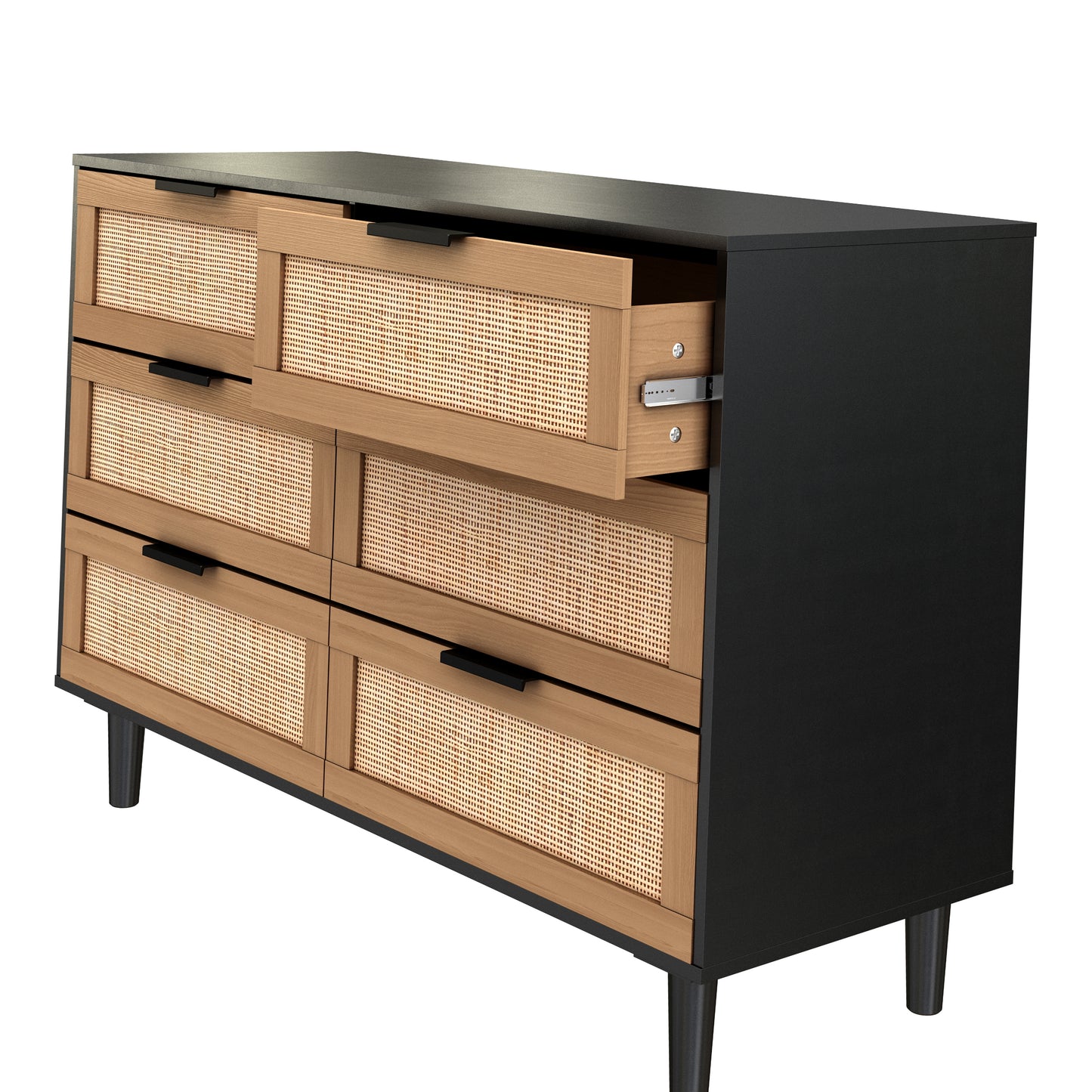 6 drawers Rattan dresser Rattan Drawer Bedroom Living Room (Black)