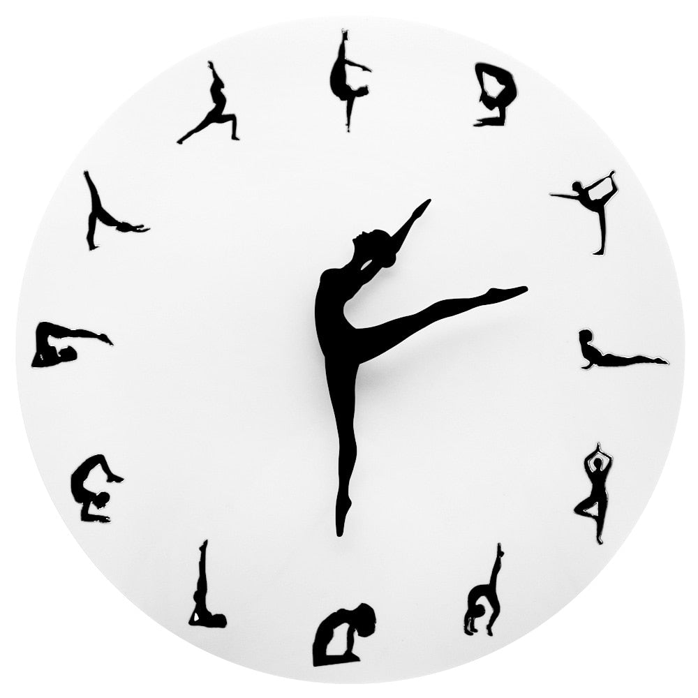 Yoga Postures Wall Clock GYM Fitness Flexible Girl Silent Modern Clock Watch Home Decor Meditation Decor Yoga Studio Relax Gift