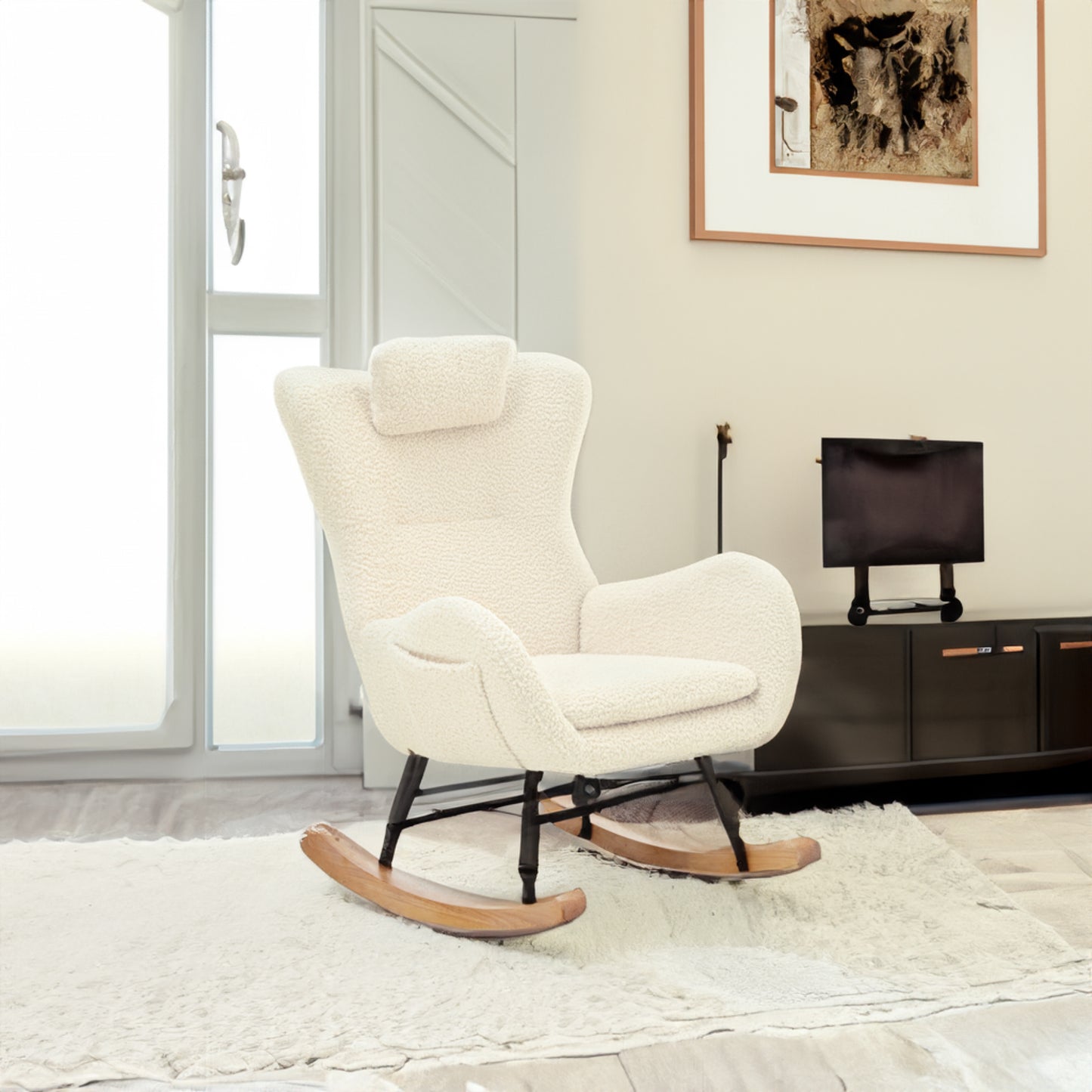 Rocking Chair - with rubber leg and cashmere fabric suitable for living room and bedroom