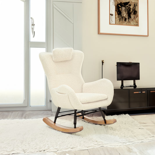 Rocking Chair - with rubber leg and cashmere fabric suitable for living room and bedroom