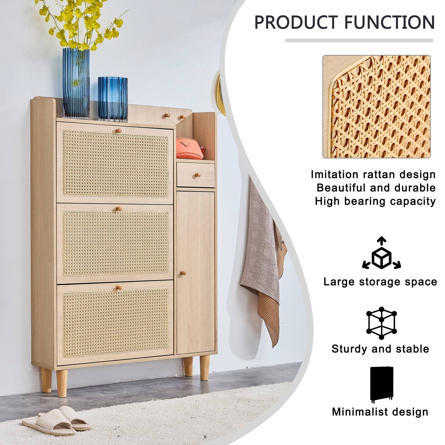 Modern minimalist storage cabinet MDF bed top cabinet Japanese rattan shoe cabinet, small home furniture