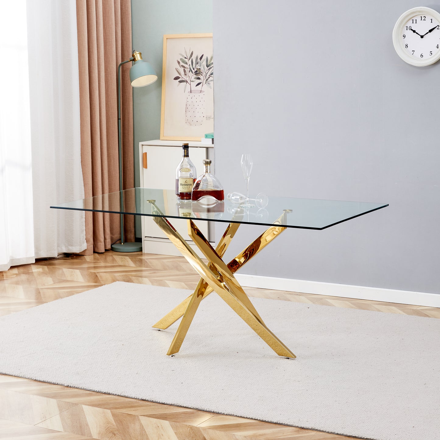 BL-16080-CLEAR GLASS-GOLD TABLE CLEAR GLASS TOP