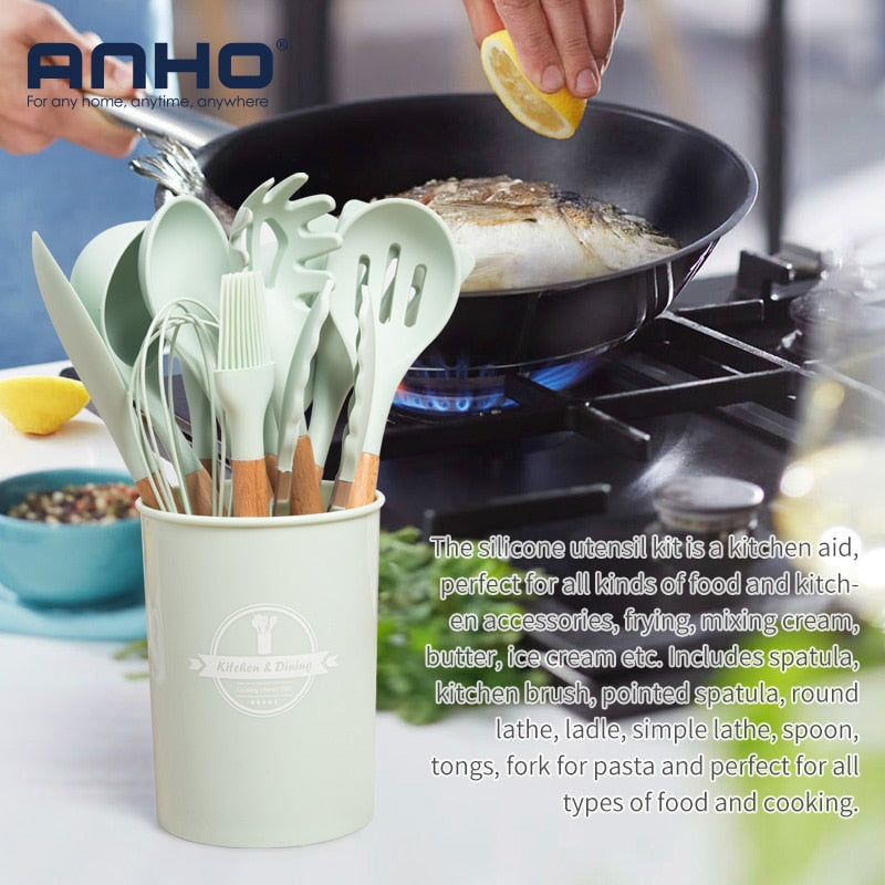 Silicone Kitchen Cooking Utensil Set  Standard Non-Stick Silica Heat Resistance Kitchen Tool Accessories