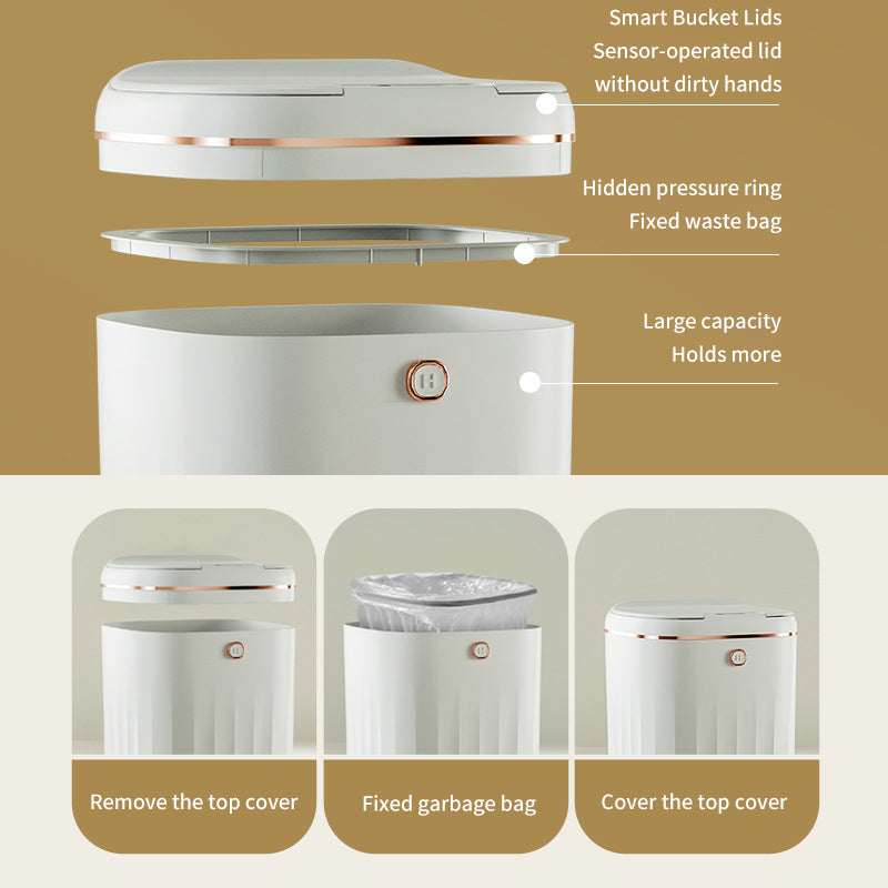 Xiaomi White Light Luxury Intelligent Sensor Garbage Can Home Living Room Silent Slow Drop Kitchen Touch-Free Open Lid Garbage Can