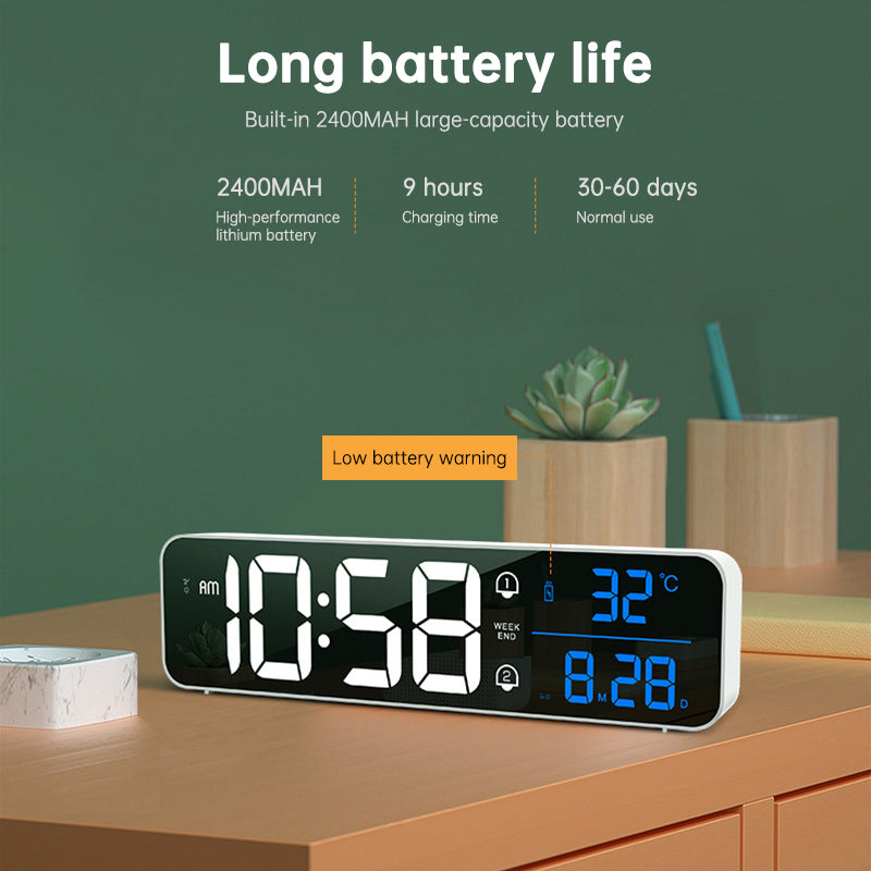 Digital Alarm Clock Creative Led Charging Intelligent Mirror Electronic Clock Wall Mounted Desktop Dual Purpose