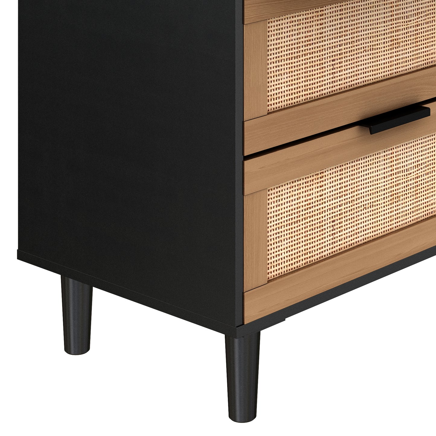 6 drawers Rattan dresser Rattan Drawer Bedroom Living Room (Black)