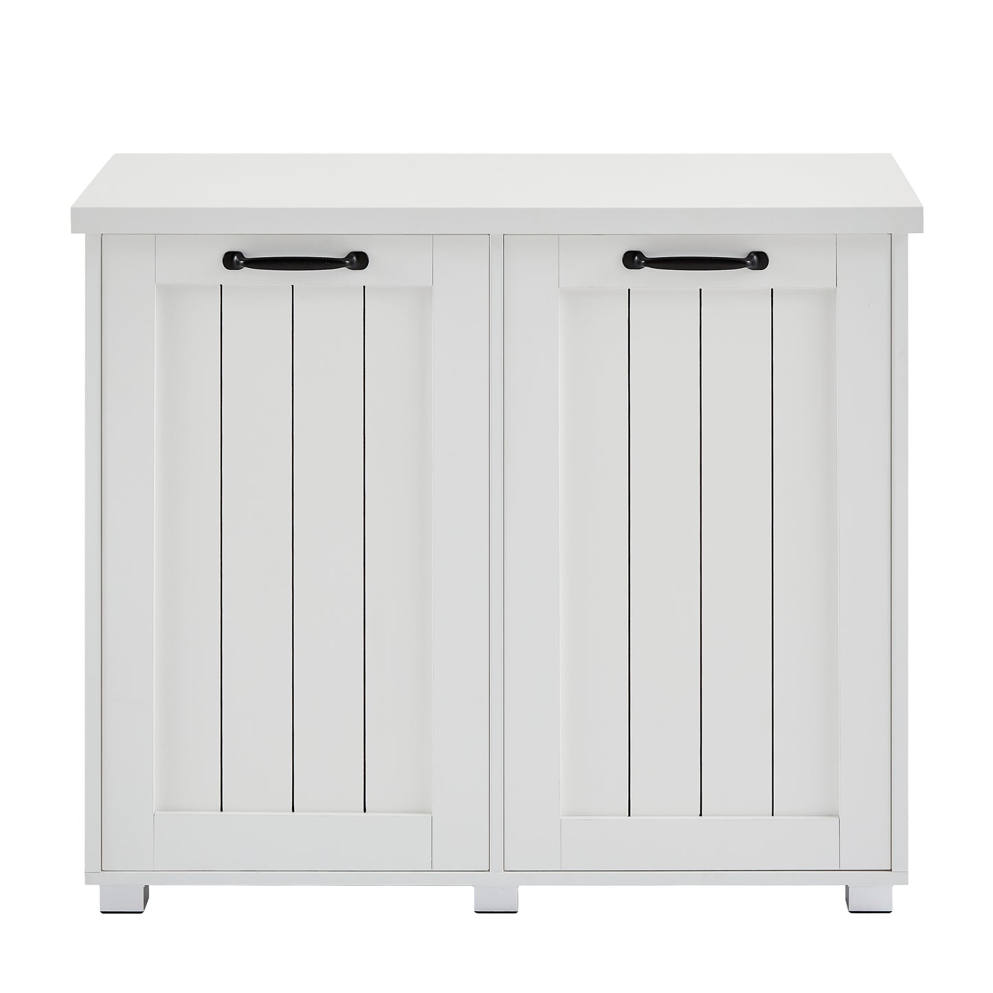 Two room inclined garbage bin, anti pet kitchen garbage bin with cutting board, independent laundry sorting cabinet, white