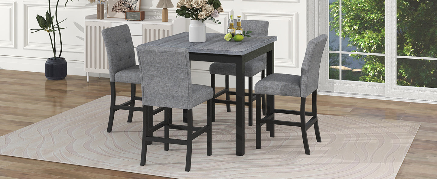 TOPMAX 5-piece cabinet dining table set, wooden square dining table and chairs, and 4 soft cushioned high back chairs in black