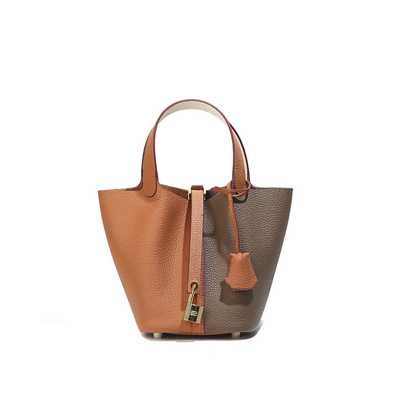 New leather women's bag classic fashion vegetable basket bag simple first layer cowhide bucket bag lock hand bag