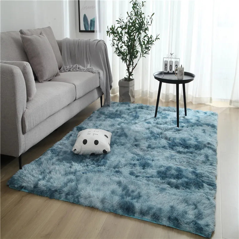 Grey Carpet Tie Dyeing Plush Soft Carpets For Living Room Bedroom Anti-slip Floor Mats Bedroom Water Absorption Carpet Rugs